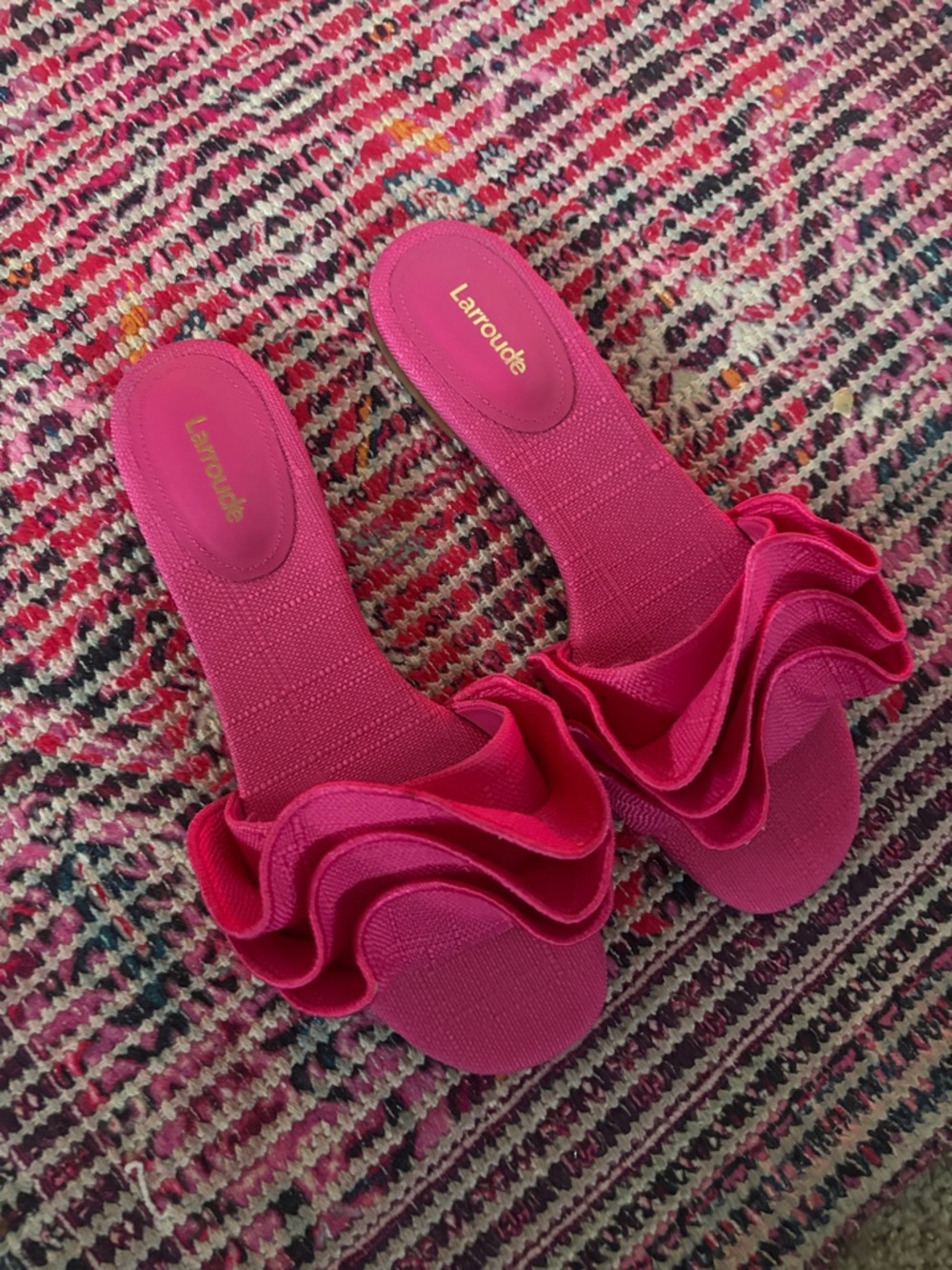 Larroude Fuchsia Ruffle Slide Sandals - Picture 3 of 6